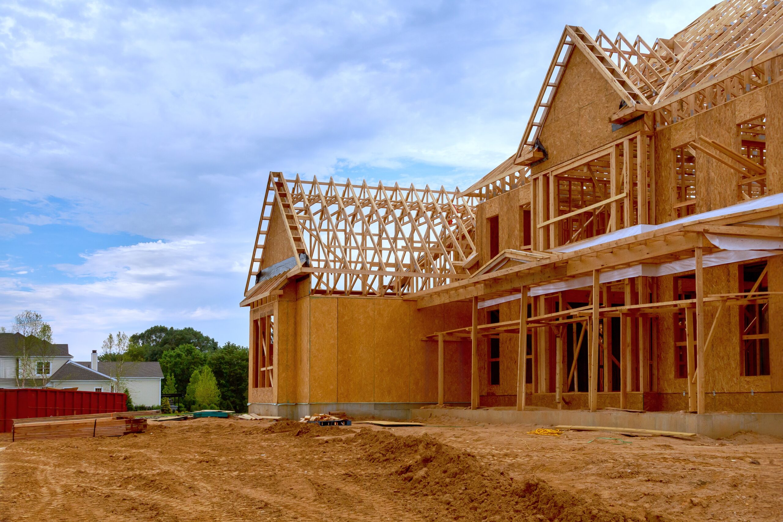 Newly,Constructed,House,With,Unfinished,Interior,With,Wooden,Stud,Timber